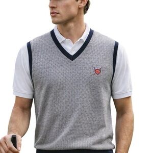 Vtg Polo Ralph Lauren Sweater Vest XL Blue Gray Crest Golf Preppy